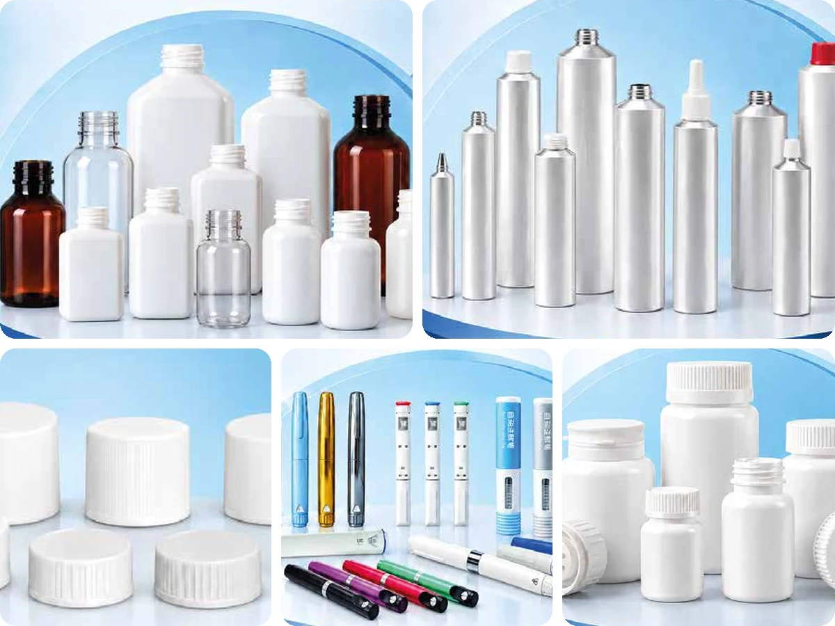 Pharmaceutical packaging: containers, caps, injection pens, desiccant bottles and aluminum tubes